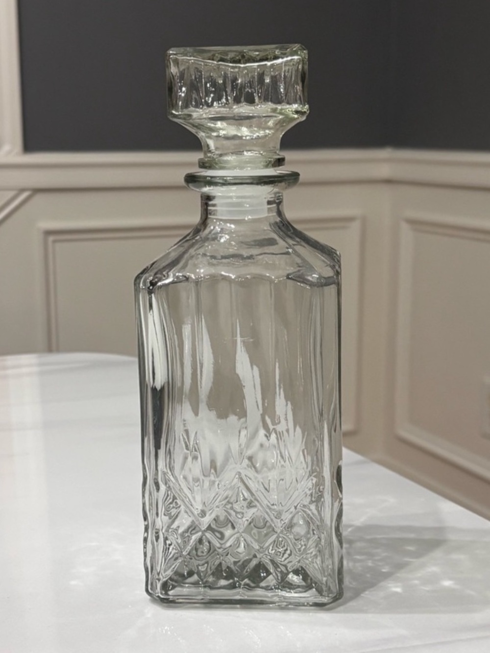 True Living Clear Glass Decanter with Stopper - Elegant Square Design 34 OZ